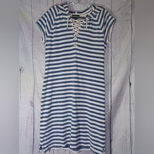 LRL Lauren Jeans Co. Striped Blue and White Striped Hooded Dress